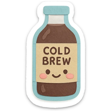 kawaii glass cold brew bottle, full body, blushing cheeks, soft pastel colors sticker