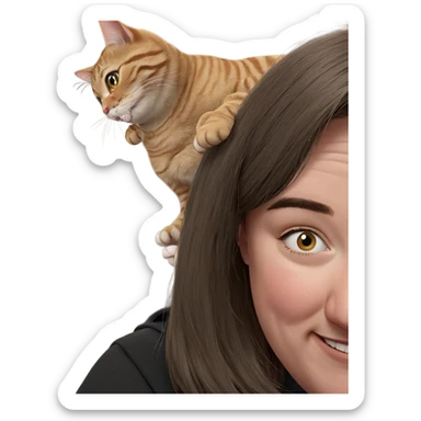 smiling girl with cat sticker