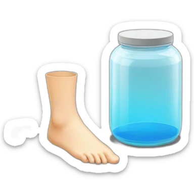human feet standing on the floor with an empty transparent jar between them sticker