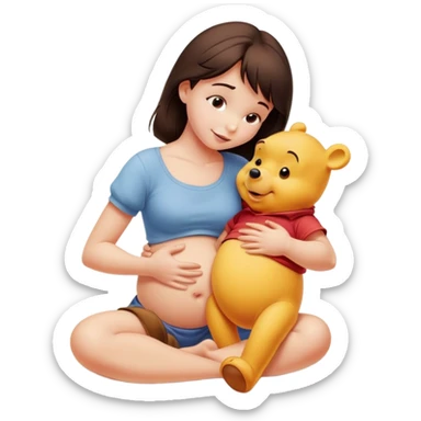 Pretty brunette girl scratching Winnie the Pooh’s belly sticker