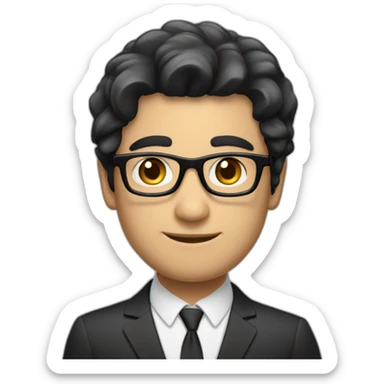 He is handsome man about 40 with black hair and eyes light skeen an he wear black glasses and suit he is employee of bank sticker