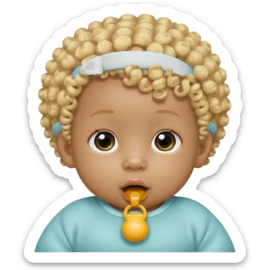 Black newborn baby, short tuft of curly blonde hair, pacifier in mouth sticker