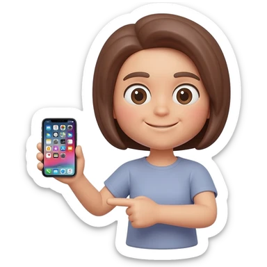 Tête emoji beige fille brune cheveux courts iPhone IOS qui exige de faire ce qu’on dit en pointant du doigt sticker