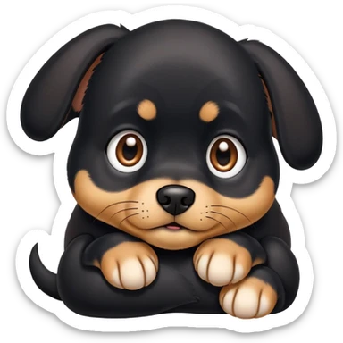scared single small black dog with white paws curled up sticker