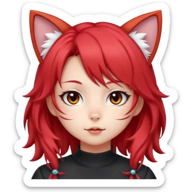very cute anime cat-girl with cat ears, red blowing hair sticker