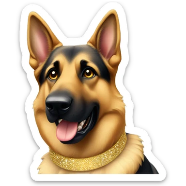 German Shepherd dog wearing a sparkly gold collar sticker