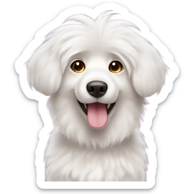 Fluffy white dog with pink nose and big brown eyes looking at front sticker