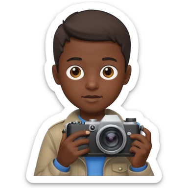 young boy cameraman hold a camera, dark kin sticker