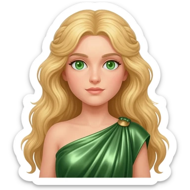 Ceres from Roman Mythology with green eyes, long blonde hair, green metallic peplos sticker