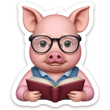 pig reading book sticker