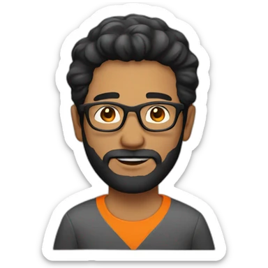 Man black hair bearded with glasses with orange shirt sticker