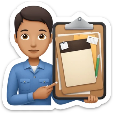 Minimalistic flat vector icon, iOS style, thin black contour on white background. Person silhouette with a project board (kanban/task board) behind. No text, no shadows.
 sticker