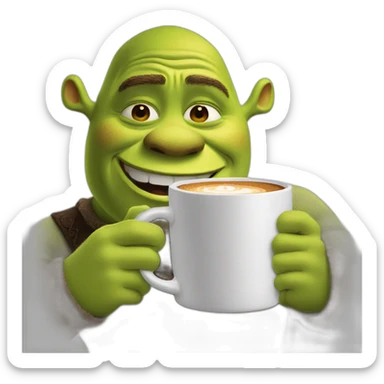 shrek holding a cup of coffee sticker