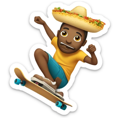Farting taco riding a skateboard sticker