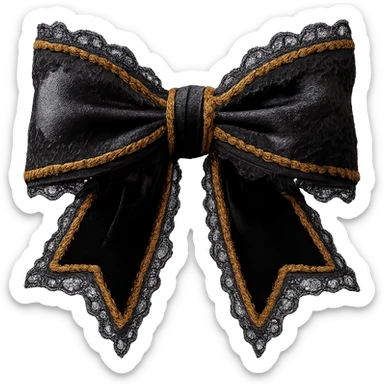 Add lace and velvet details to the gothic bow and accessories in a photorealistic style. Keep the background transparent if possible. sticker
