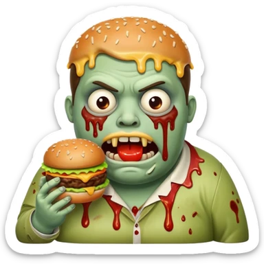 Fat zombie eating one burger sticker