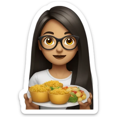 girl with bro2n long straight hair and black round glasses with food in hands sticker