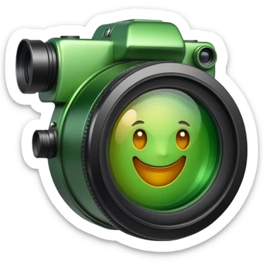 A simple camera lens, apple emoji style, 3/4 view, green sticker