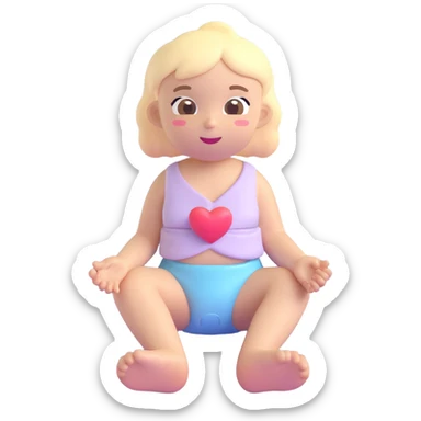 happy girl sitting, wearing a diaper with a small heart, pastel colors, 3D emoji style, no text sticker