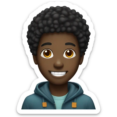 A black boy, with an Afro smiling with a gap in his teeth sticker