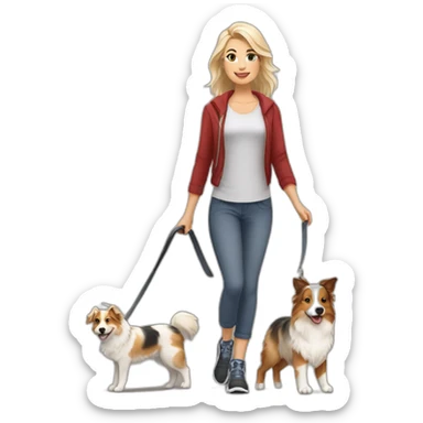 woman with middellanght blond hair and red merle Australien Shepherd going for a Walk sticker