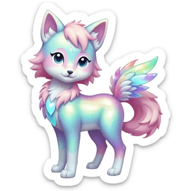Multicolored sparkly shiny ethereal pastel iridescent light pale cute adorable pretty cool elegant realistic floral exotic Falvie-Fionbri-fursona, full body sticker