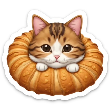 dark brown tabby and white cat in croissant position upside down with eyes closed sticker