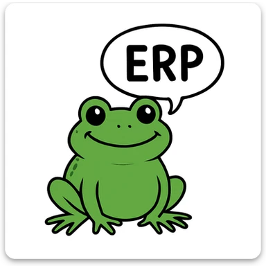 Change the sign to a speech bubble that says 'ERP', keep the frog and style the same. The original style is a green bufo frog meme style. sticker