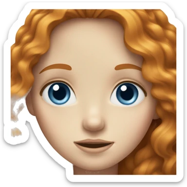 pale girl with long wavy ginger hair, blue eyes with brown spot in one eye sticker