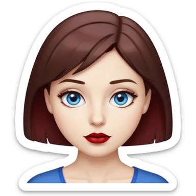 Girl with short hair brown, dark red lipstick and blue eyes sticker
