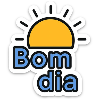 the phrase 'Bom dia' in a clean, modern icon style with a sun or morning motif, suitable for an app icon sticker