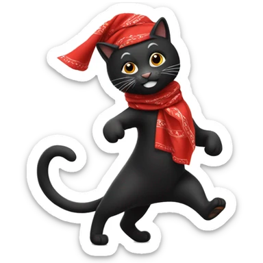 dancing black cat wearing a red bandana sticker