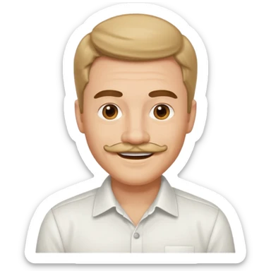 mustached man with medium hair and white shirt sticker