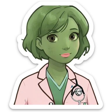 blonde girl with short hair, white skin, pink blush, she will be a veterinarian and brown eyes sticker