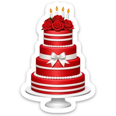 Solid red wedding cake with red roses, all elements red colored sticker