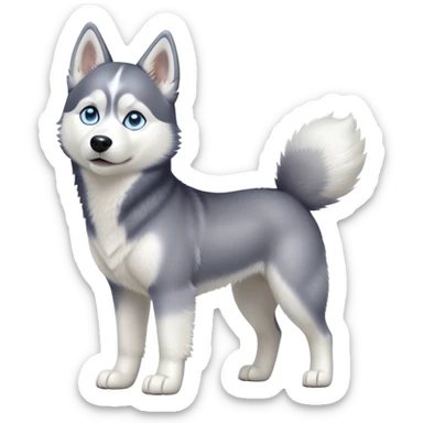 cinematic-[siberian husky]-realistic-full-body-standing-emoji,-tail-resting-loosely-beside-its-paws,blue eyes-head-tilted-dramatically, -fluffy-[grey and white]-fur,-simplified-yet-realistic-focused-features,-highly-detailed,-glowing-with-an-almost-sarcastic-glow sticker