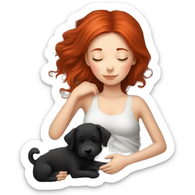 Red hair girl sleep with her maltese black dog sticker
