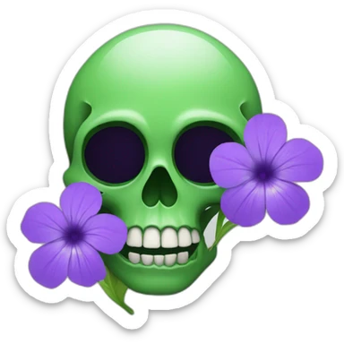 Green skull with purple flower coming out from eye socket sticker
