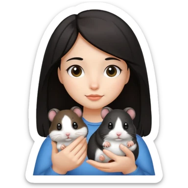darkhair girl with black and white hamster  sticker