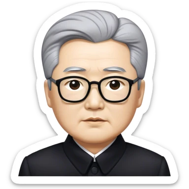 Grey haired Kim il sung wearing black sticker