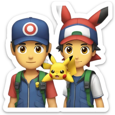 ash ketchum with pikachu on his shoulders sticker