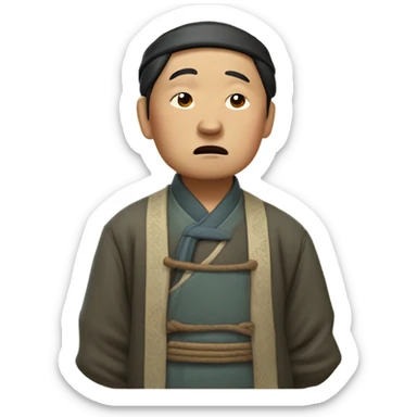 photorealistic sad Chinese peasant 1960s sticker