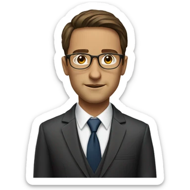 body height adult lawyer in suit with brown hair and brown eyes and round gold glasses sticker