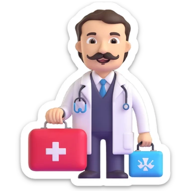 Dr. Watson with mustache and medical bag sticker