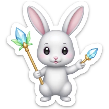White Fairy glitter bunny with wand  sticker
