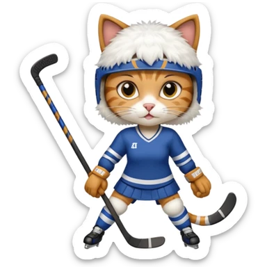 female cat hockey player with hockey stick sticker