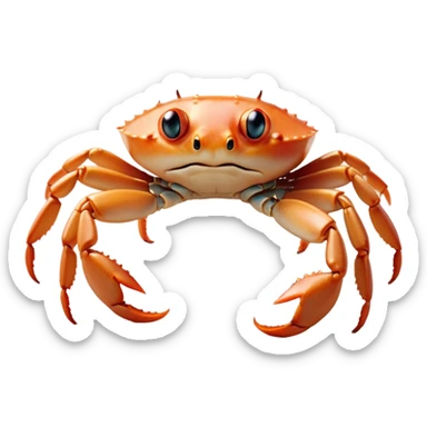 Cinematic Noble Baby Crab Portrait Emoji, Poised and curious, with a small, delicate carapace in vibrant hues, tiny, alert eyes on short stalks, and miniature, intricately detailed pincers, Simplified yet sharp and sophisticated features, highly detailed, glowing with a soft, coastal radiance, high shine, intelligent and determined, stylized with an air of seaside authority, focused and attentive, soft glowing outline, capturing the essence of a watchful and confident juvenile crustacean that appears ready to scuttle out of the screen with effortless charm! sticker