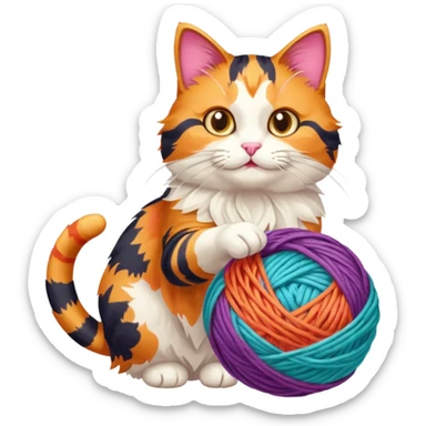 A playful cat leaning over the basket edge, reaching for a yarn ball. sticker