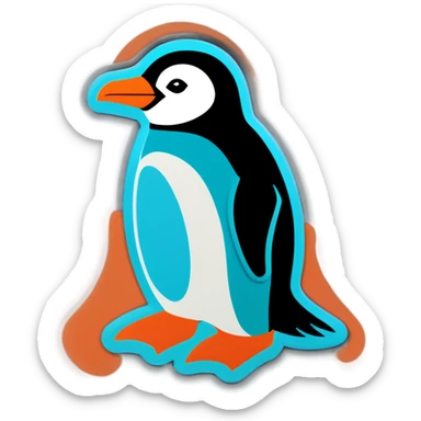Turquoise Penguin with an Orange sticker