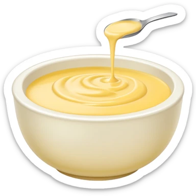 white bowl of pale yellow sauce, vibrant, simple, clear sticker